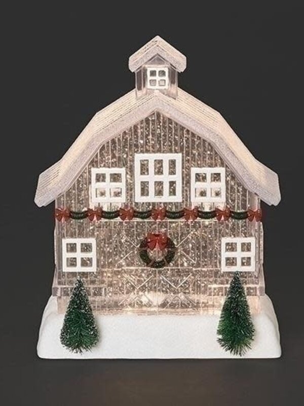 9"H LIGHTED SWIRL CLEAR BARN