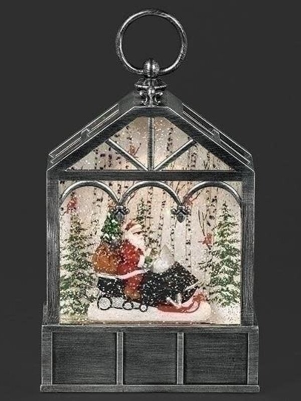 9"H LIGHTED SWIRL SANTA MOBILE LANTERN
