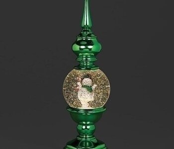 16"H LIGHTED SWIRL FINIAL GREEN WITH ROTATING SNOWMAN