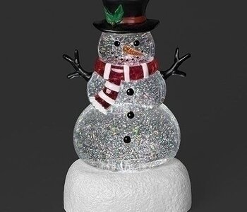 10.25"H LIGHTED SWIRL SNOWMAN SHAPE ON SNOW BASE