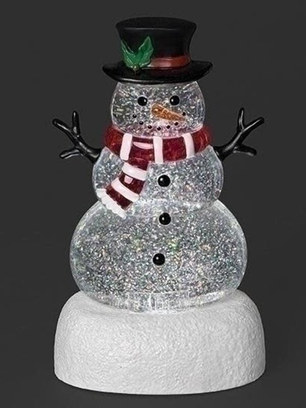 10.25"H LIGHTED SWIRL SNOWMAN SHAPE ON SNOW BASE