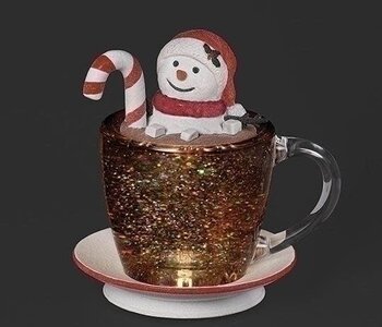 7.5"H LIGHTED SWIRL COCOA MUG WITH MELTING SNOWMAN