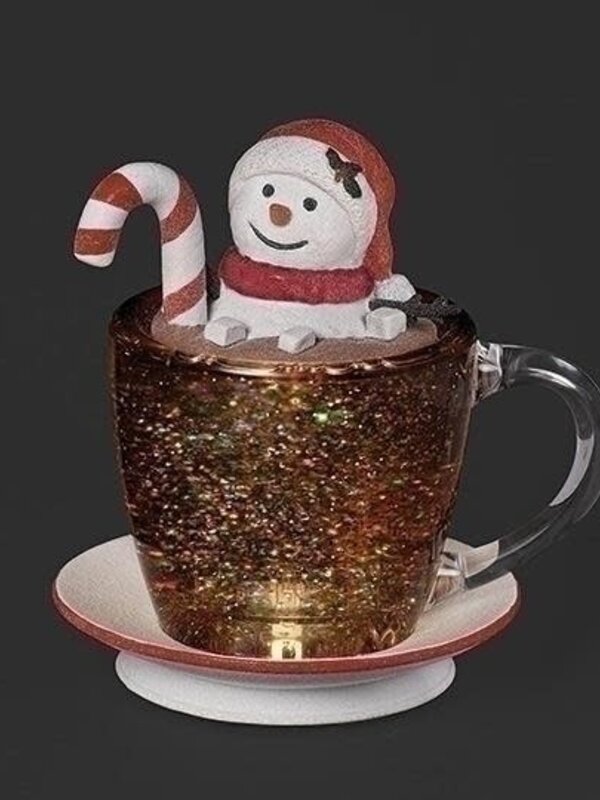 7.5"H LIGHTED SWIRL COCOA MUG WITH MELTING SNOWMAN