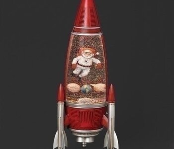 19"H LIGHTED MUS SPACESHIP WITH SANTA SWIRL