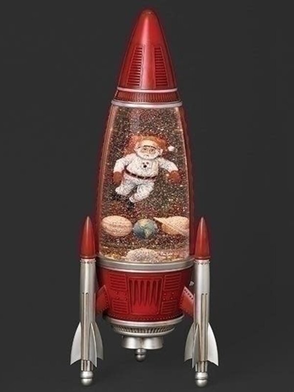 19"H LIGHTED MUS SPACESHIP WITH SANTA SWIRL