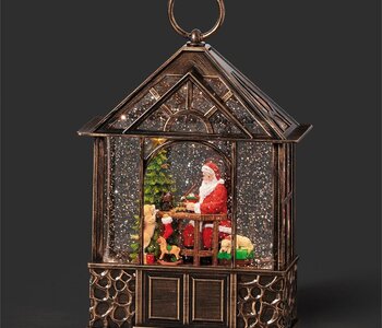 11"H LIGHTED SWIRL GAZEBO WITH SANTA PAINTING TRAIN; DOGS