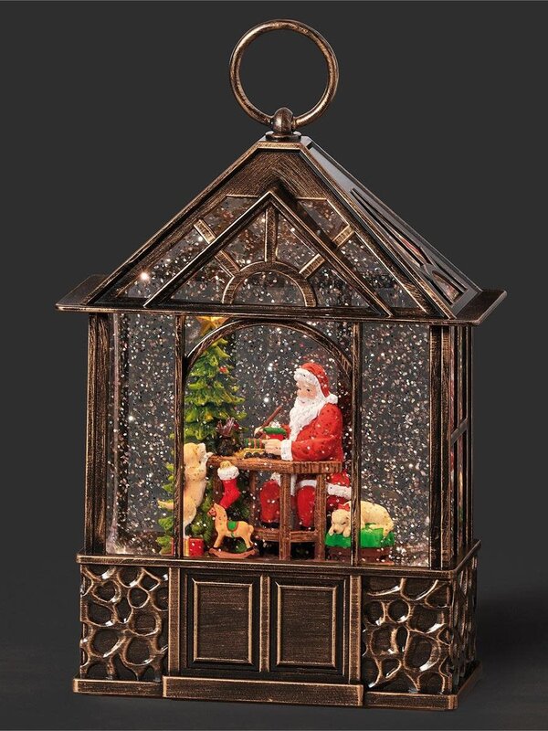11"H LIGHTED SWIRL GAZEBO WITH SANTA PAINTING TRAIN; DOGS