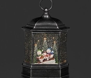 10"H LIGHTED SWIRL SLEDDING SNOWMEN LANTERN