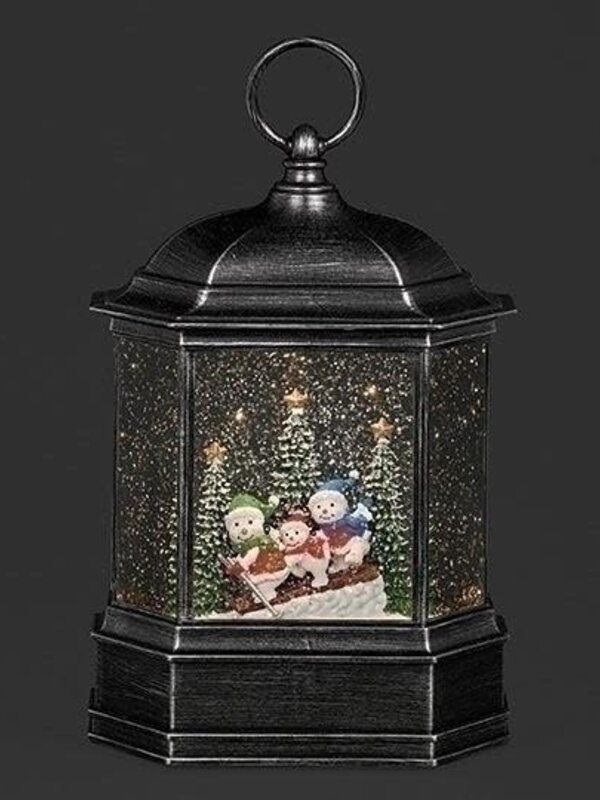 10"H LIGHTED SWIRL SLEDDING SNOWMEN LANTERN