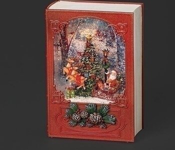 7.5"H LIGHTED SWIRL BOOK WITH SANTA SCENE