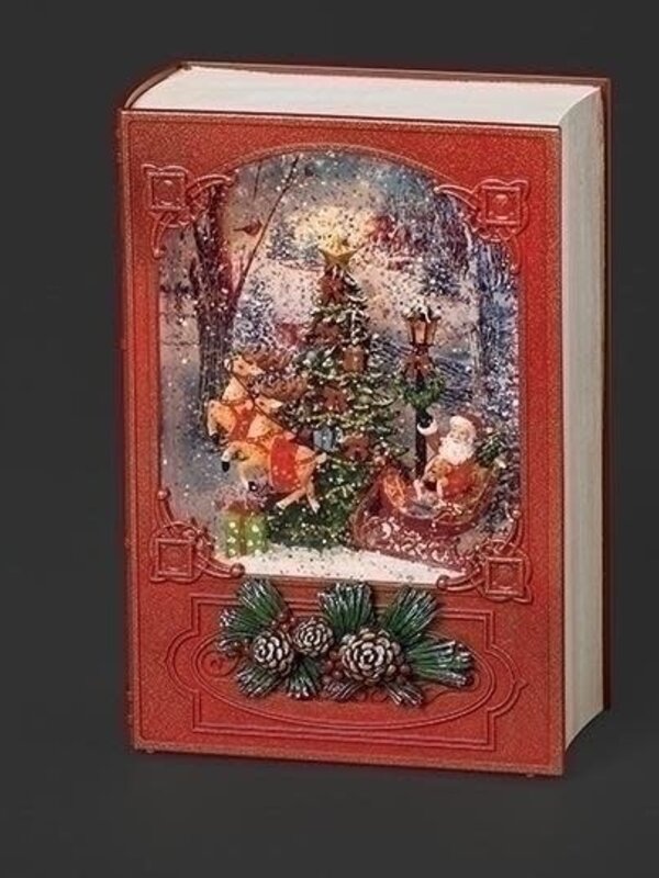 7.5"H LIGHTED SWIRL BOOK WITH SANTA SCENE