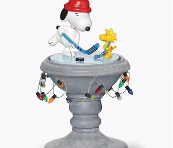 7"H MUSICAL PEANUTS BIRDBATH WITH ROTATION; HOCKEY