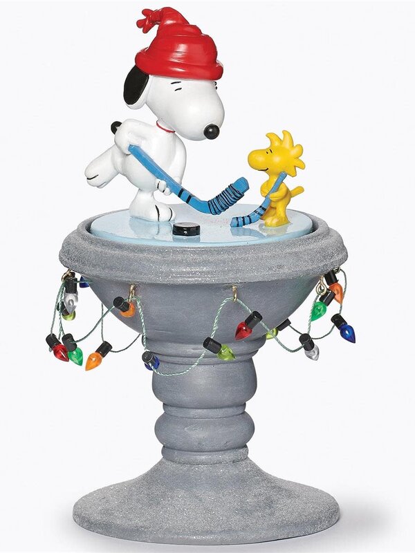 7"H MUSICAL PEANUTS BIRDBATH WITH ROTATION; HOCKEY