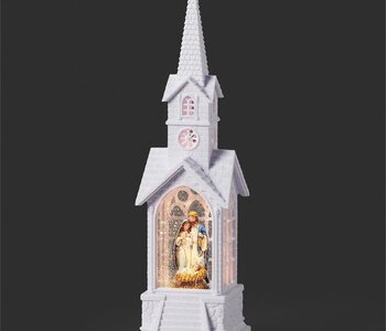 15"H Lighted Swirl Holy Family in White Church