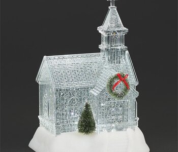 9"H Lighted Swirl Clear Church with Wreath