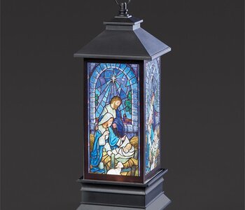 10.5"H Lighted Swirl Stained Glass Holy Family Lantern