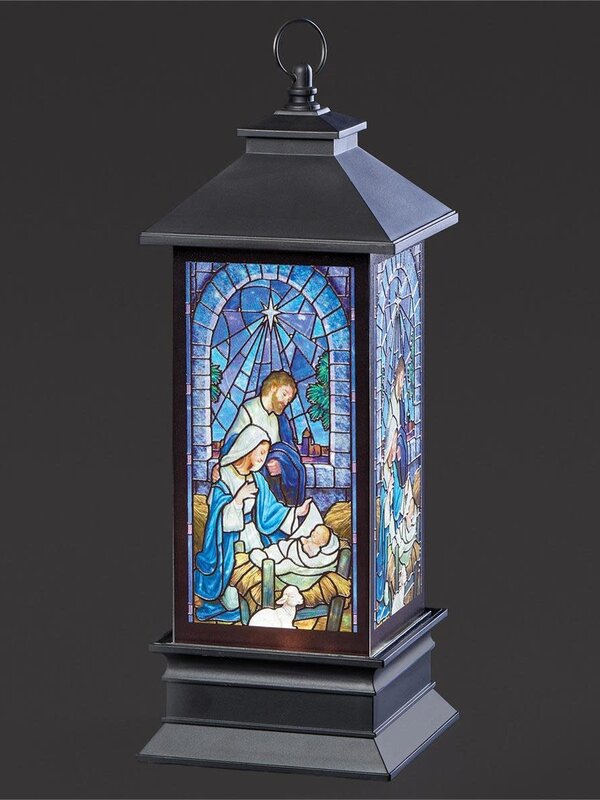 10.5"H Lighted Swirl Stained Glass Holy Family Lantern