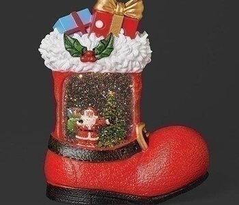 9"H LIGHTED SWIRL SANTA BOOT WITH SANTA SCENE