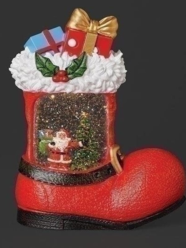 9"H LIGHTED SWIRL SANTA BOOT WITH SANTA SCENE