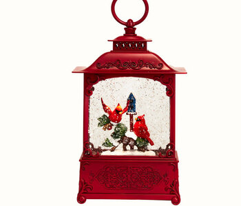 Cardinals On Tree Branch With Spinning Glitter Water Lantern