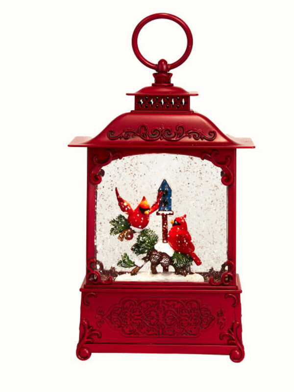 Cardinals On Tree Branch With Spinning Glitter Water Lantern