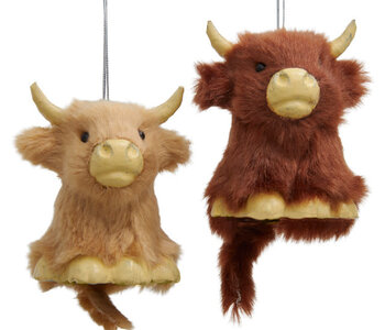 Furry Brown & Tan Highland Cow Ornaments