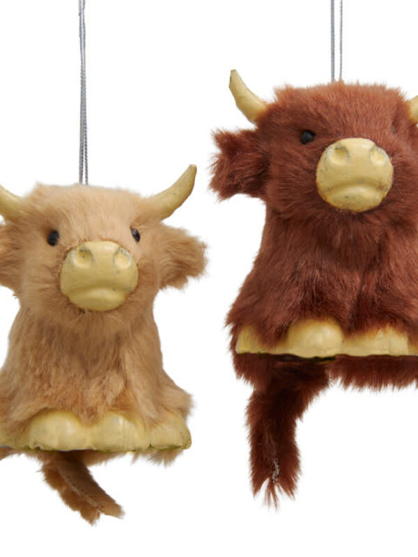 Furry Brown & Tan Highland Cow Ornaments