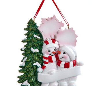 Snowman Family Of 2 With Snowy Christmas Tree & Snowflakes Ornament