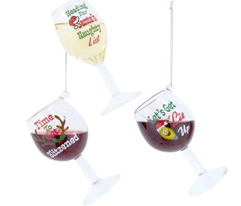 Glass Red & White Wine With Words Ornament