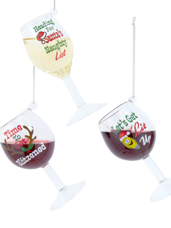 Glass Red & White Wine With Words Ornament