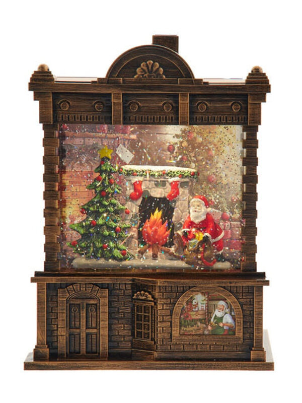 Lighted Santa Fireplace Water Lantern House