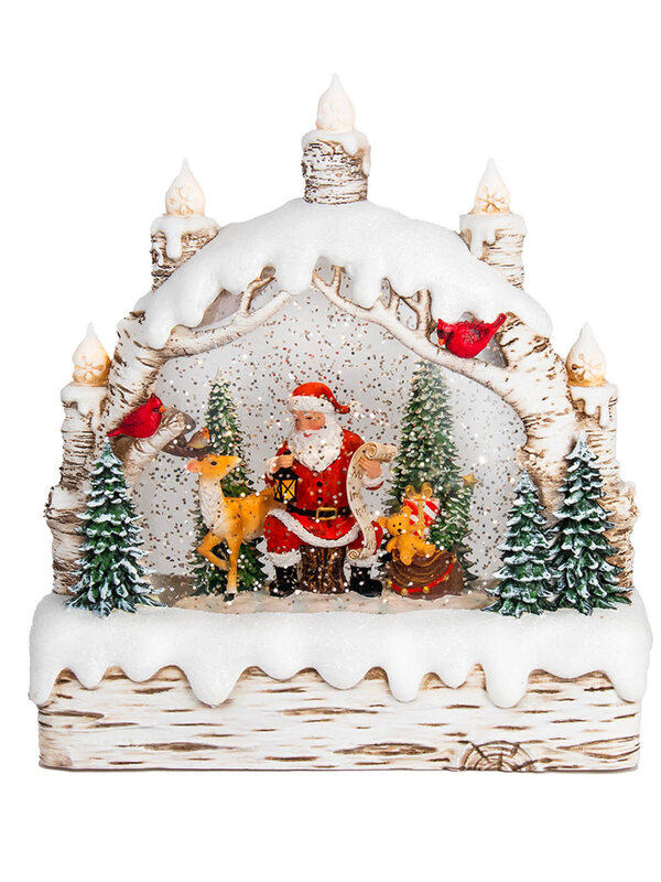 Candles Birch Tree With Santa & Tree Watern Lanter