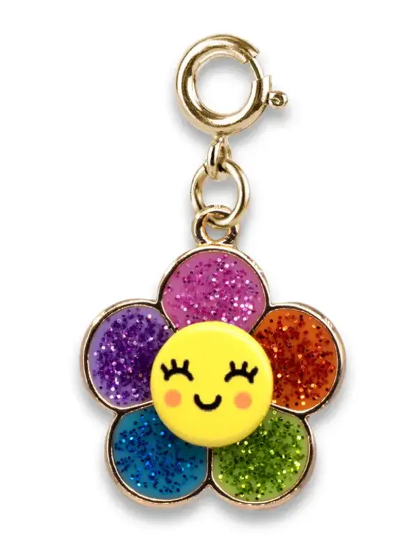 Gold Glitter Happy Flower Charm