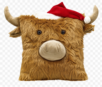 Santa Hat Highland Cow Pillow