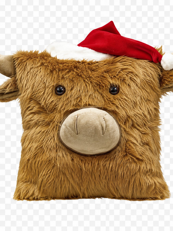 Santa Hat Highland Cow Pillow