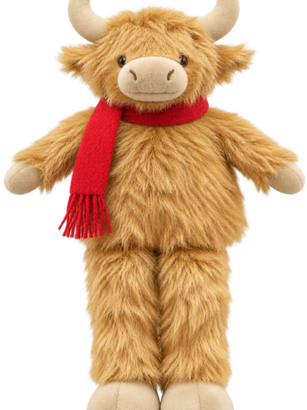 Standing Highland Cow with Red Scarf
