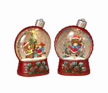 Lighted Spinning Water Globe Ornament w/ Holiday Highland Cow