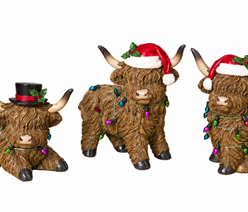5.1"H Resin Holiday Highland Cow