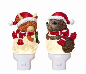 Hedgehog & Highland Cow Spinning Water Globe Nightlight