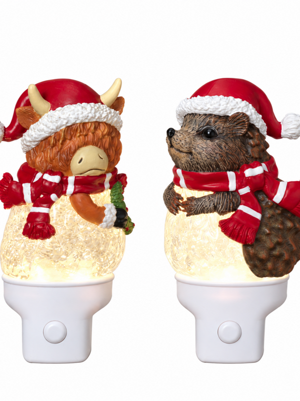 Hedgehog & Highland Cow Spinning Water Globe Nightlight