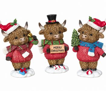 6.3"H Resin Holiday Highland Cow