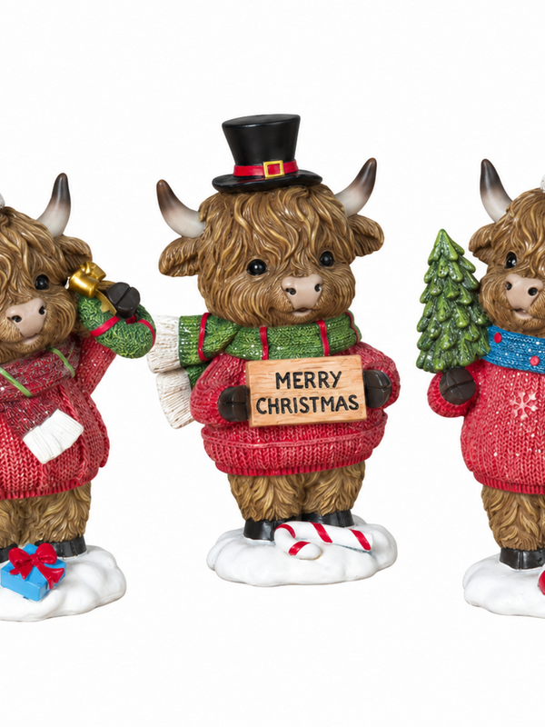 Resin Holiday Highland Cow