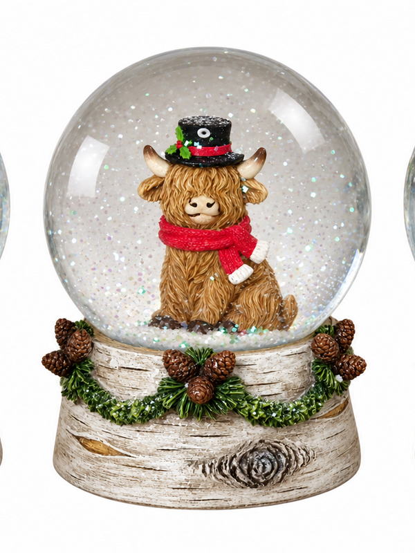 Resin & Glass Holiday Highland Cow Design Water Globe