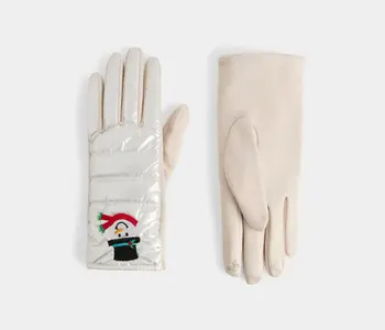 Embroidered Snowman Touchscreen Gloves -Iridescent White