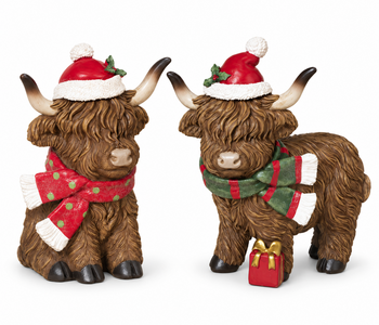 7.4"H Resin Holiday Highland Cow