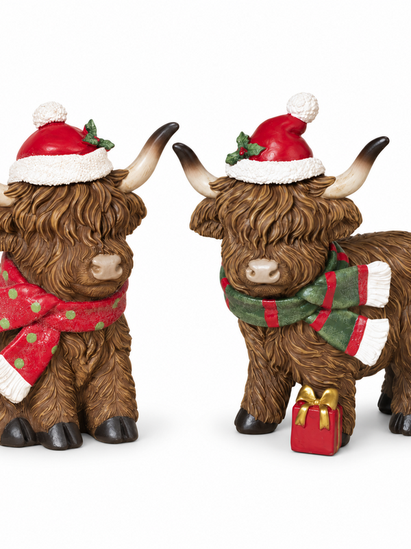 7.4"H Resin Holiday Highland Cow