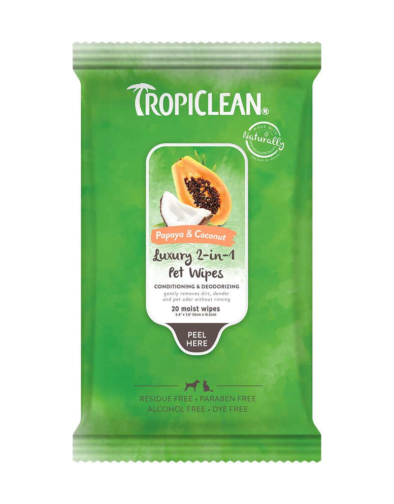 Tropiclean Papaya & Coconut Luxury 2 in 1 Pet Wipes 20 Count