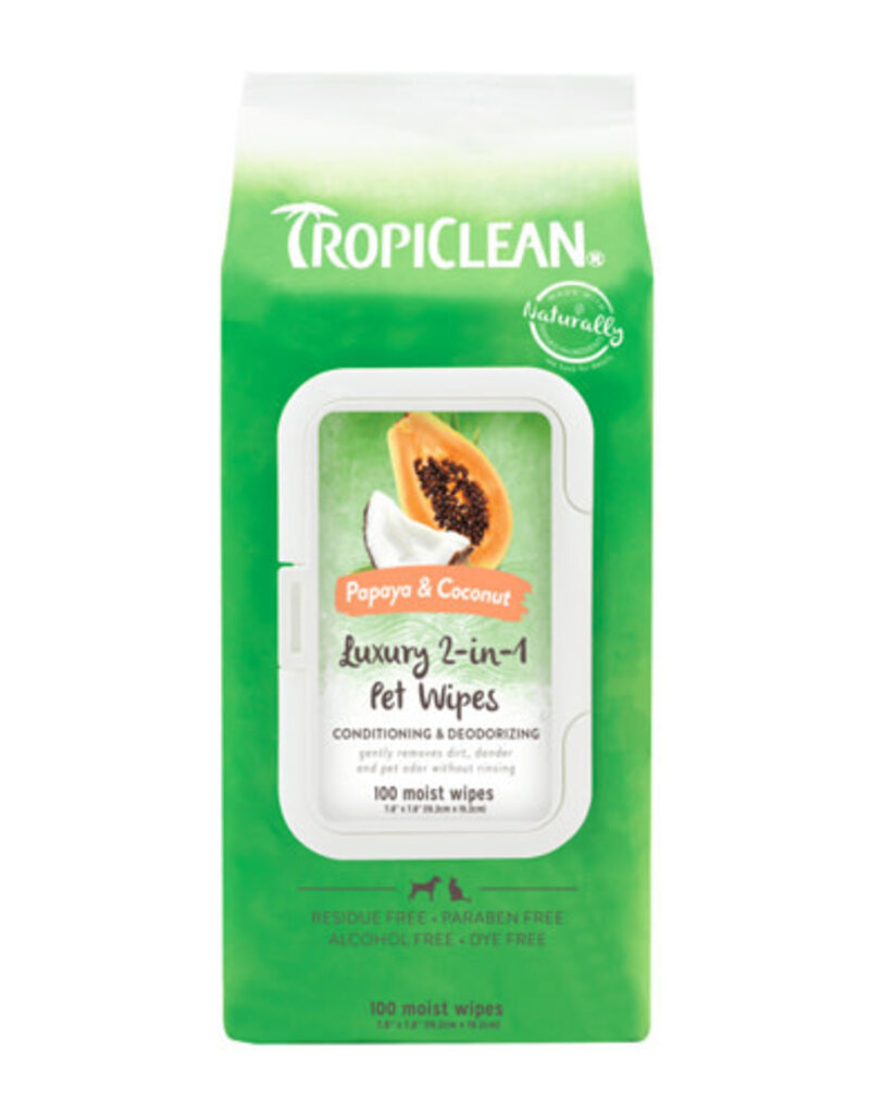 Tropiclean TropiClean Papaya & Coconut Luxury 2-in-1 Pet Wipes 100 ct