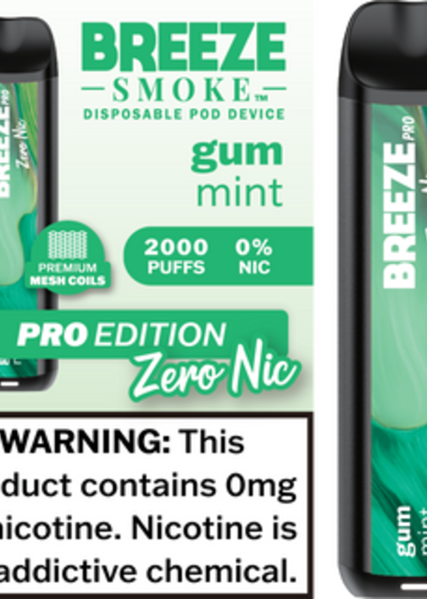Breeze Pro Breeze Pro 0% Nicotine Disposable Vape - Gum Mint