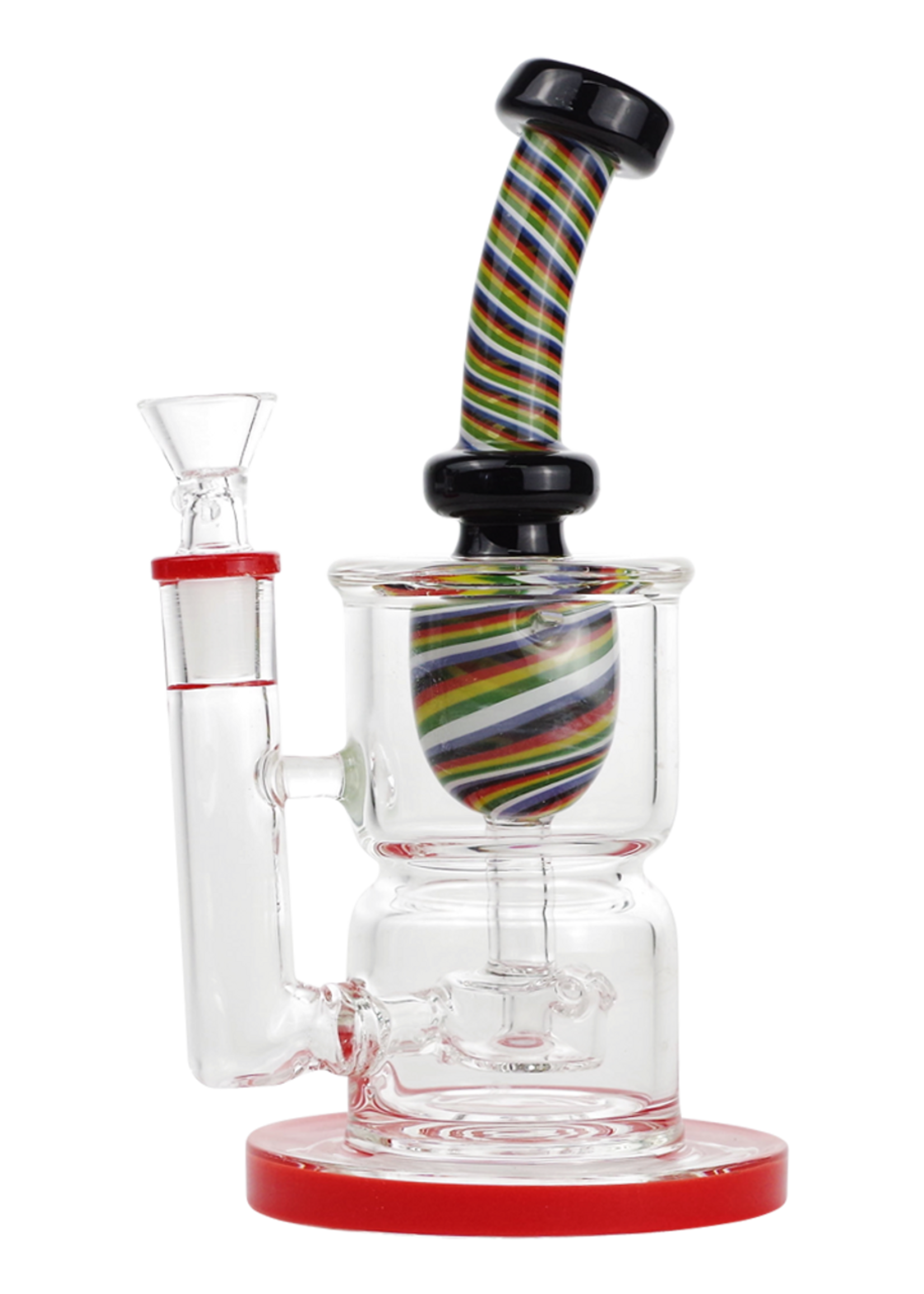 8" Glass Water Pipe With Perc & Striped Neck Assorted Colors - #2797